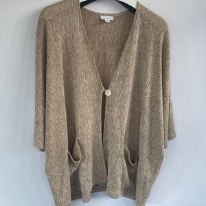 J. Jill Pure Jill Elegant Tan Open-Front Lagenlook Cardigan Linen Blend XL